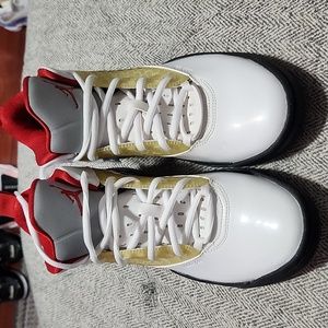 Women's Jordans White Black and Red